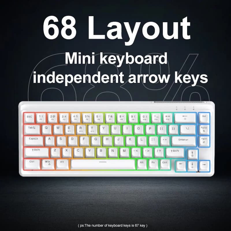 M68SE mini mechanical keyboard wired connection, RGB breathing effect in mixed colors, classic color scheme in black and white