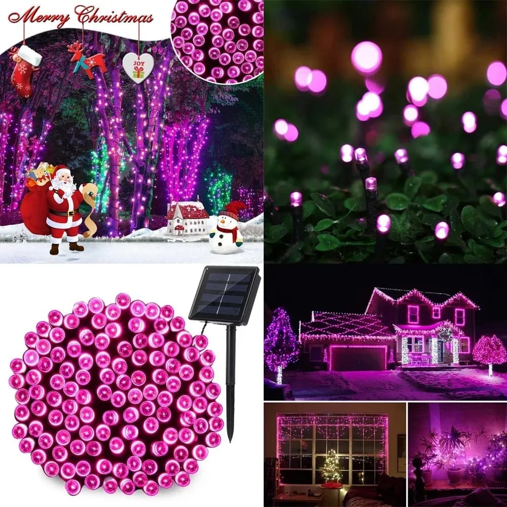 Outdoor Solar Garden Lights Warm White Purple LED Strip String Fairy Lights Solar Lamp Waterproof Garland Decor for Patio Yard