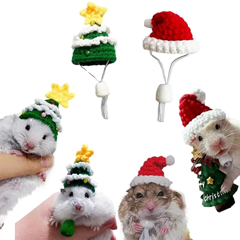 Cappello di natale per animali domestici intrecciato a mano decorazione vestiti per criceti berretto cappello di coniglio peluche cappello di babbo natale decorazioni natalizie per piccoli animali domestici