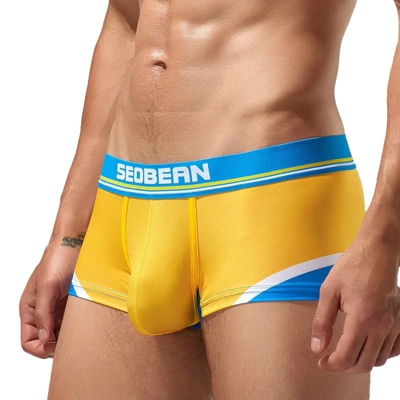 Men's flat cornered underwear, lightweight ice silk, breathable, low waist, sexy, youthful, close fitting four cornered pants