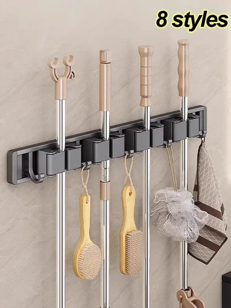 Mop and Broom Organizer supporto per mocio supporto per mocio supporto per scopa forte montato a parete auto con 5 ganci Organizer Hang Broom