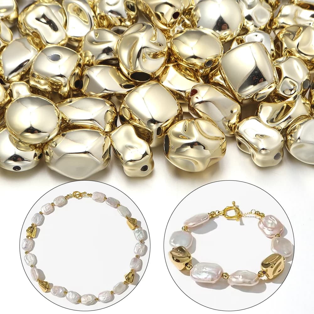 5-10pcs/lot Irregular shaped Acrylic Spacer Beads Gold Color Loose Beads For Handmade Bracelet Earrings DIY Jewelry Accessories