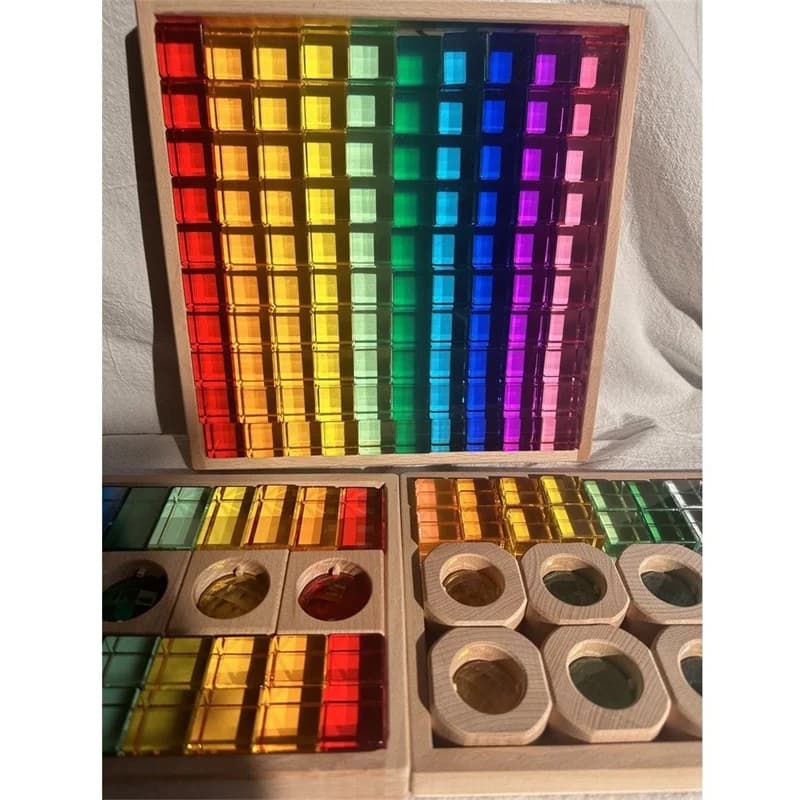 Giocattoli Montessori in legno Vedi attraverso blocchi Gemme acriliche miste per giochi aperti per bambini