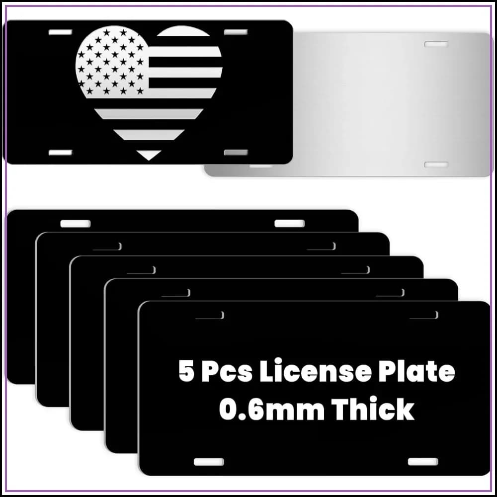 5 Pcs Black License Plate Blanks 6x12x0.6mm Metal Aluminum for Laser Engraving UV Printing Vinyl Custom Car Tag Sign Gift