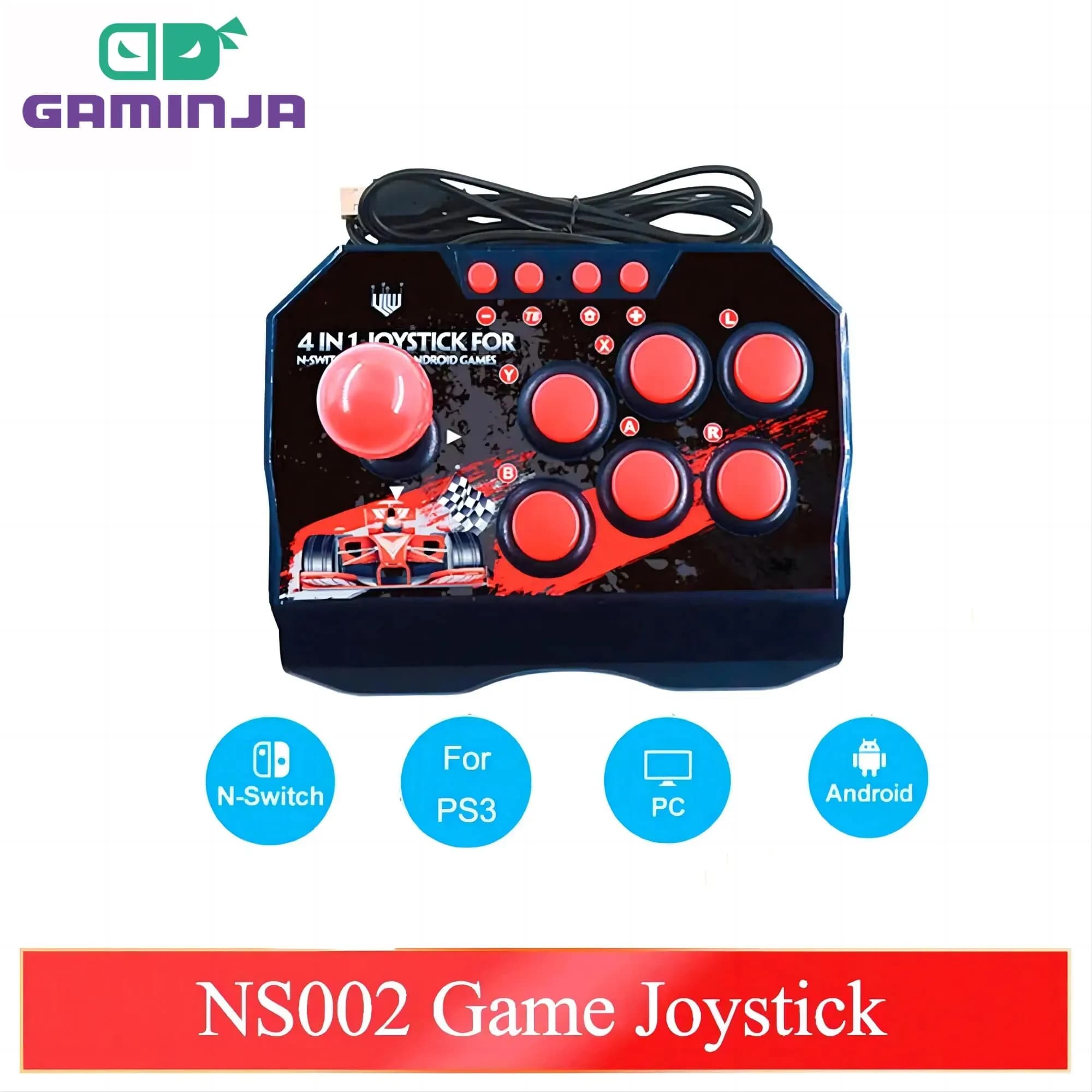 GAMINJA NS002 4 In 1 Retro Arcade Console Joystick Game Fighter Controller for Nintendo Switch PS3 PC Android TV