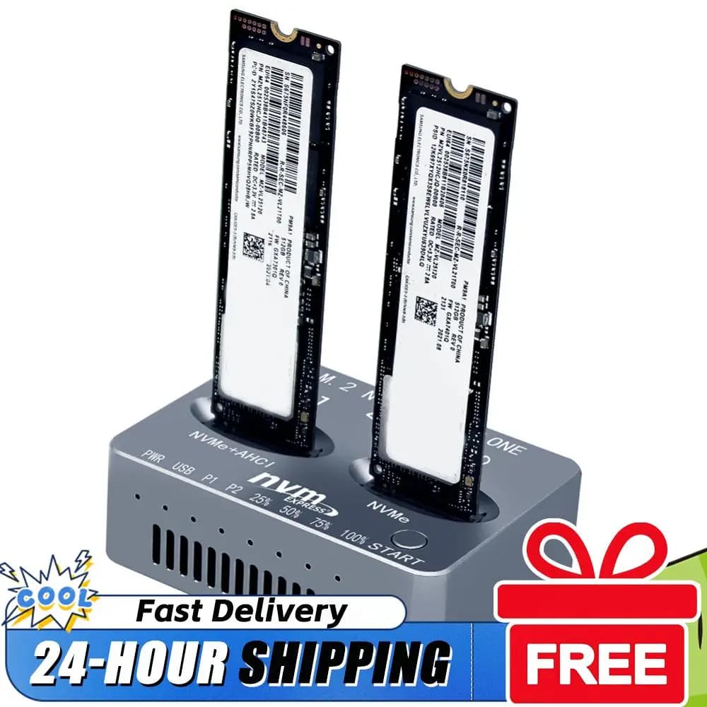 Box Esterno per Disco Rigido USB3.2 Tipo C con Doppio Slot M.2 NVME, Clone SSD Gen2X 20Gbps, Enclosure M.2 SSD M/B M Key M.3 NVME PCI-E