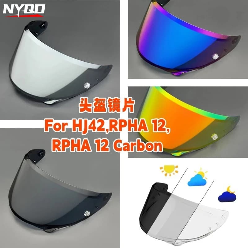 HJ42 Visor for RPHA 12 / Carbon Helmet, Electroplated Motorcycle Face Shield, UV Protection Windproof Dustproof Lens