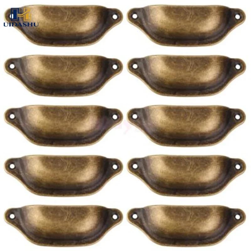 10Pcs Retro Metal Kitchen Drawer Cabinet Door Handle And Furniture Knobs Handware Cupboard Antique Brass Shell Pull Handles