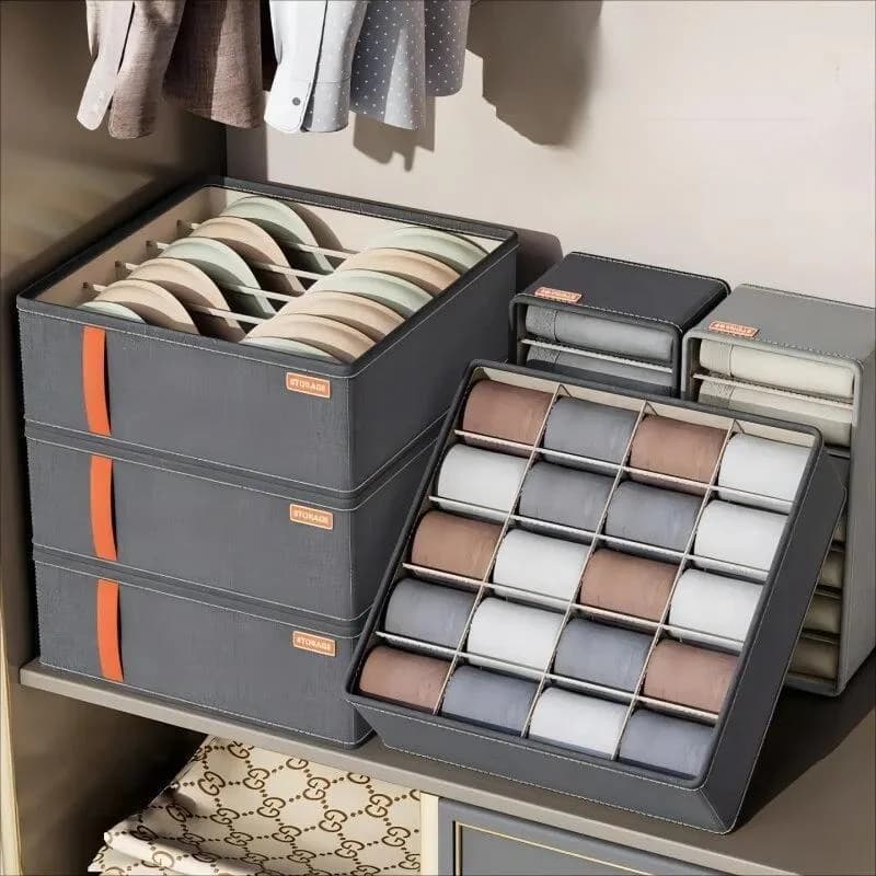 1 scatola portaoggetti per biancheria intima grigio scuro, calzini, divisione del cassetto portaoggetti per biancheria intima, classificazione multifunzionale del guardaroba domestico