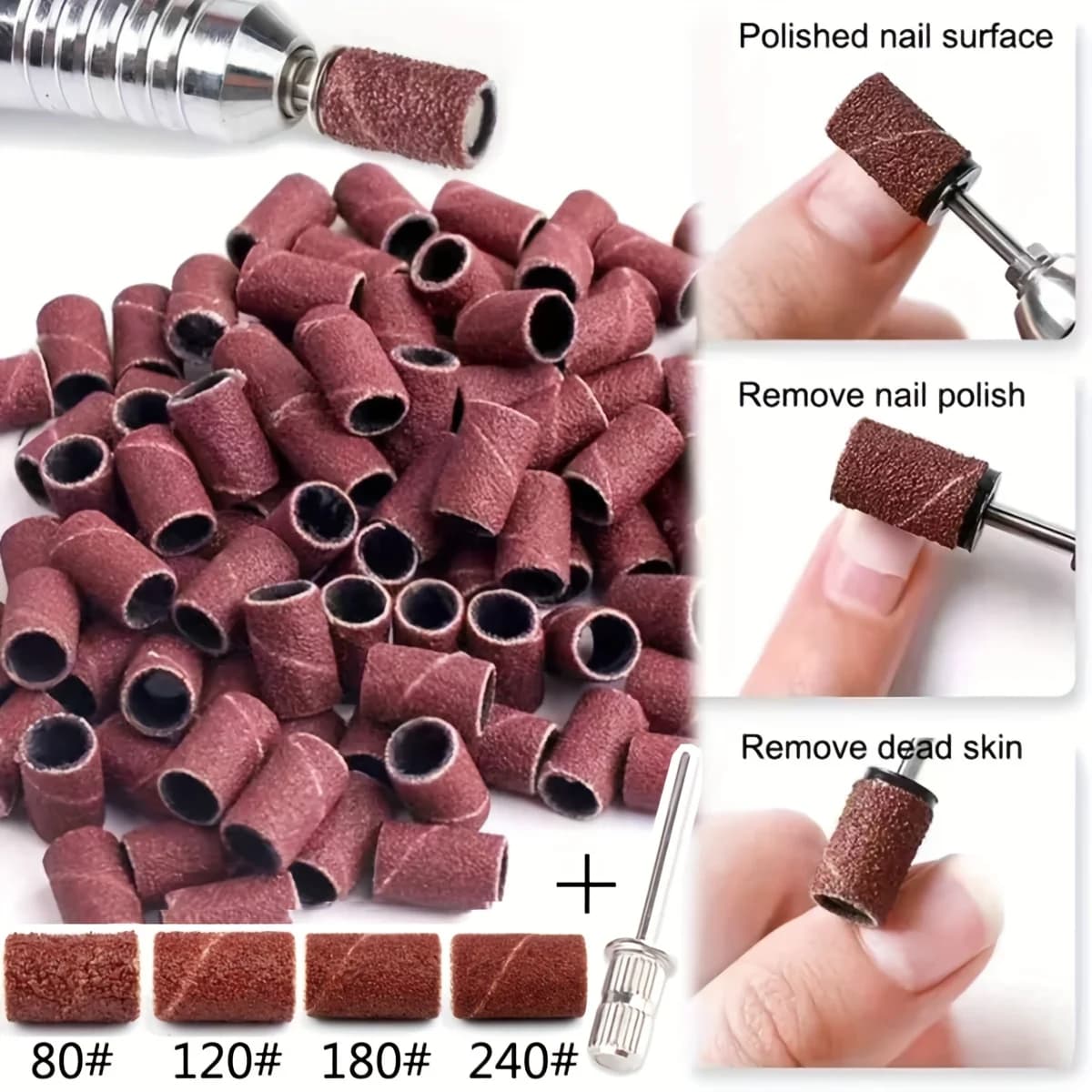 Fasce per cappuccio levigate per macchina manicure elettrica 180 # /120 # /80 # /240 # Set di strumenti per pedicure con lime per punte abrasive per trapano per unghie a grana