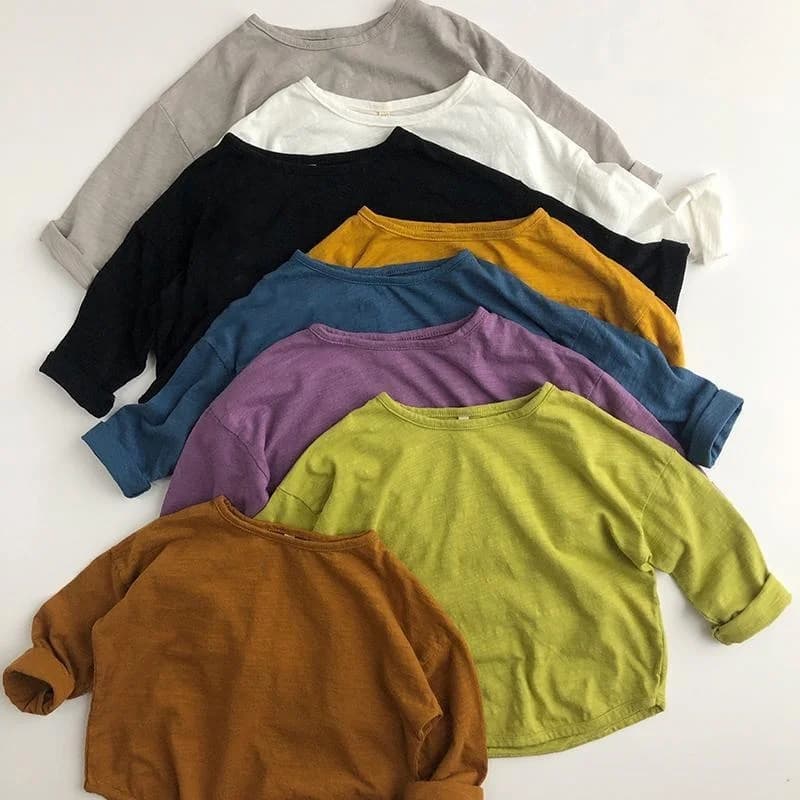 T-shirt basic per neonato T-shirt a maniche lunghe T-shirt per bambina in puro cotone T-shirt per bambini T-shirt primaverili in cotone Vestiti per neonato