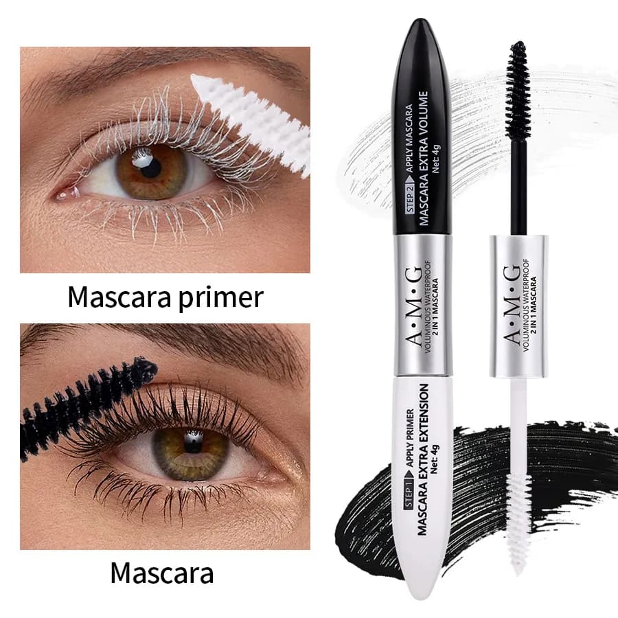 Black and white thick mascara styling cream with double thin black head and long-lasting thick