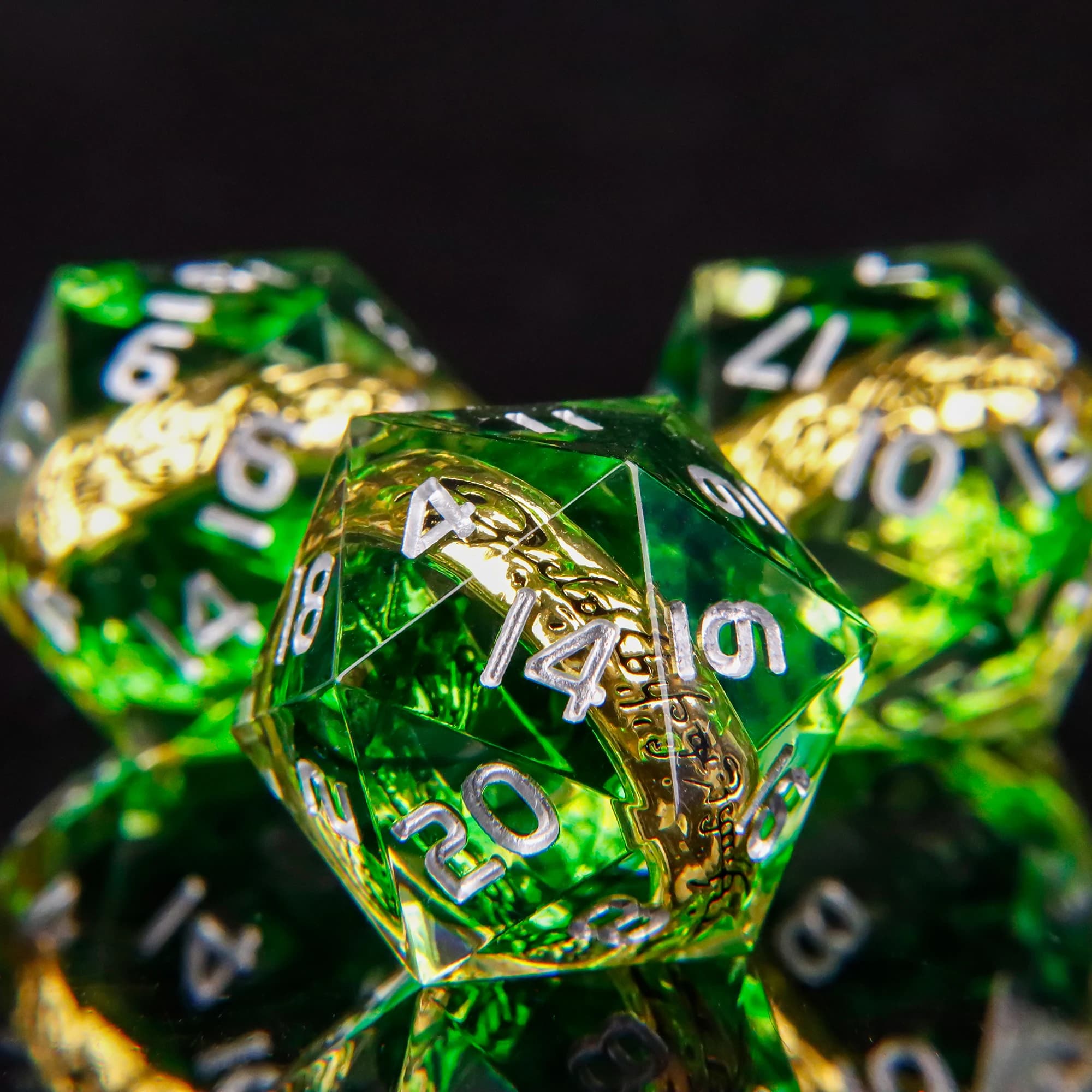 Dado D20 in Resina Verde, Dado dell'Anello per Dungeons & Dragons DnD, Set Poliedrico del Dado dell'Anello per Giochi da Tavolo