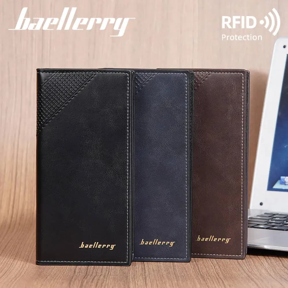Baellerry RFID Blocking Wallet For Men Vertical Multi-card Long Wallet Driver's License Coin Purse Change Bag New Men's Long