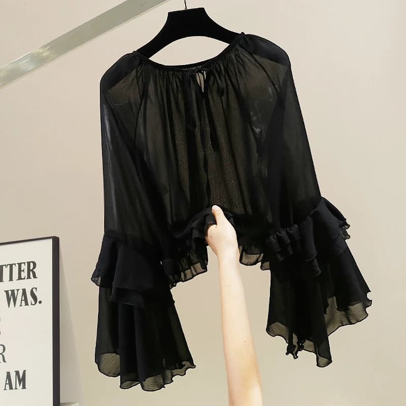 Korean Sle Faionable Long Sve irt Women's Loose Fit Lace Trim Belted Design Versatile Ele Top Trendy Spring Autumn