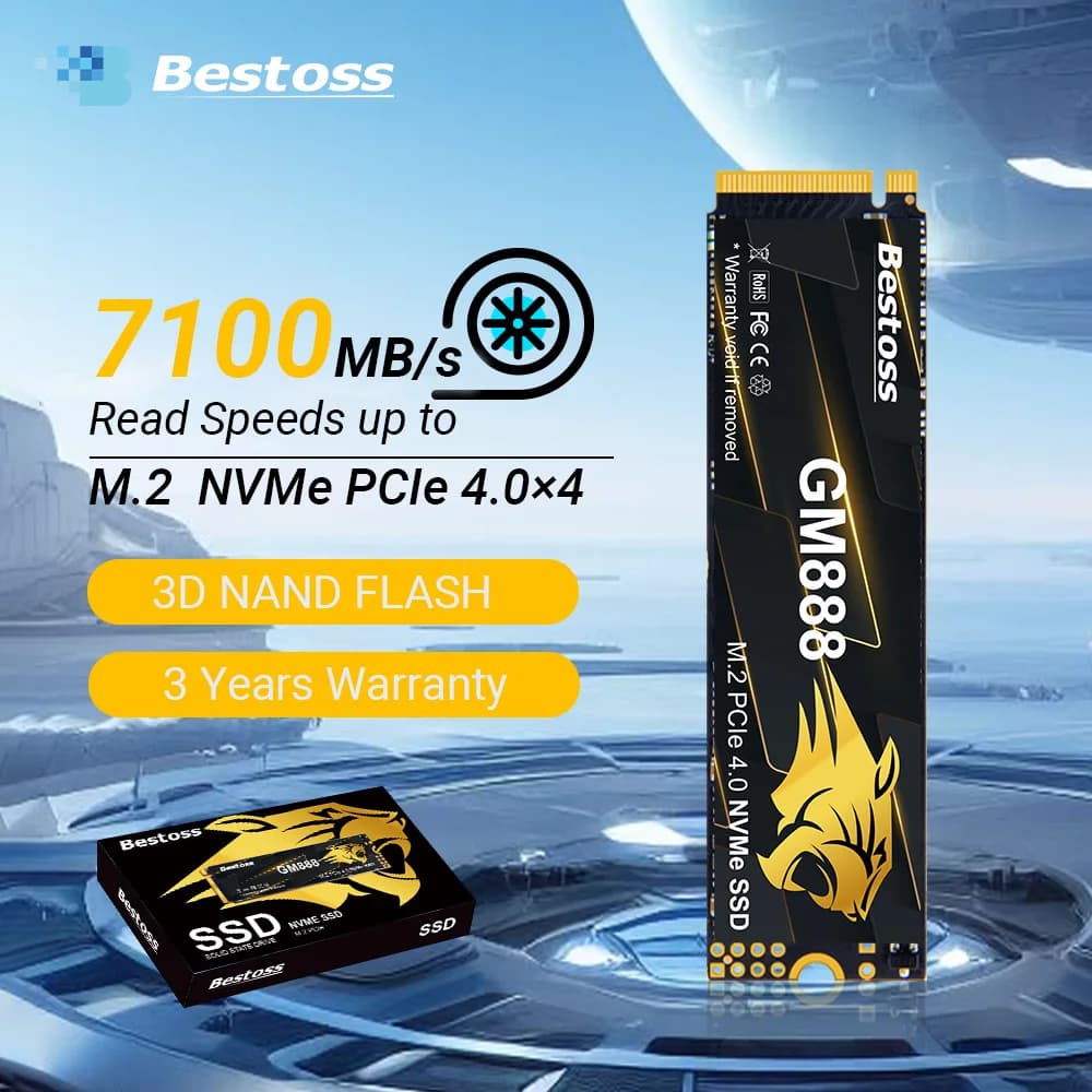 Bestoss M.2 NVMe SSD Solid State Drive 2280 Gen 4 PCIe 4.0x4 512GB 1TB 2TB 4TB Fino a 7100 MB/s Leggi per PS5 Laptop Gioco desktop
