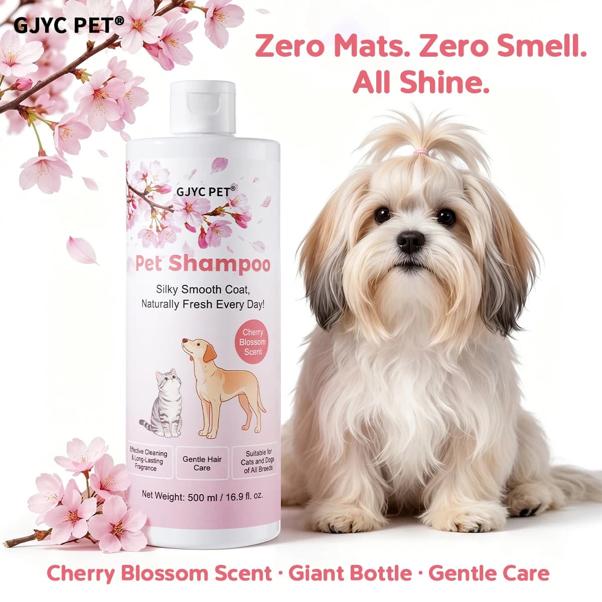 Sakura Blossom Pet Shampoo Gentle Moisturizing Deodorizing Hypoallergenic for Dogs Cats Sensitive Skin Healthy Shiny Coat Care