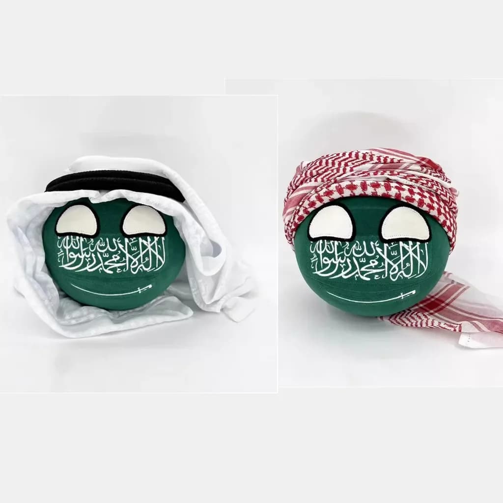 SAUball Polandball Plush Doll Saudi Arabia Countryball SHEMAGH Country Ball Stuffed Pillow Cosplay Toy for Gift