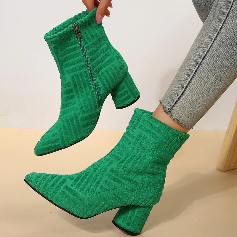 Heels Ankle Boots Women Sexy Green High New 2024 Autumn Suede Platform Short Boots Woman Pointed Toe Thick Heeled Pumps