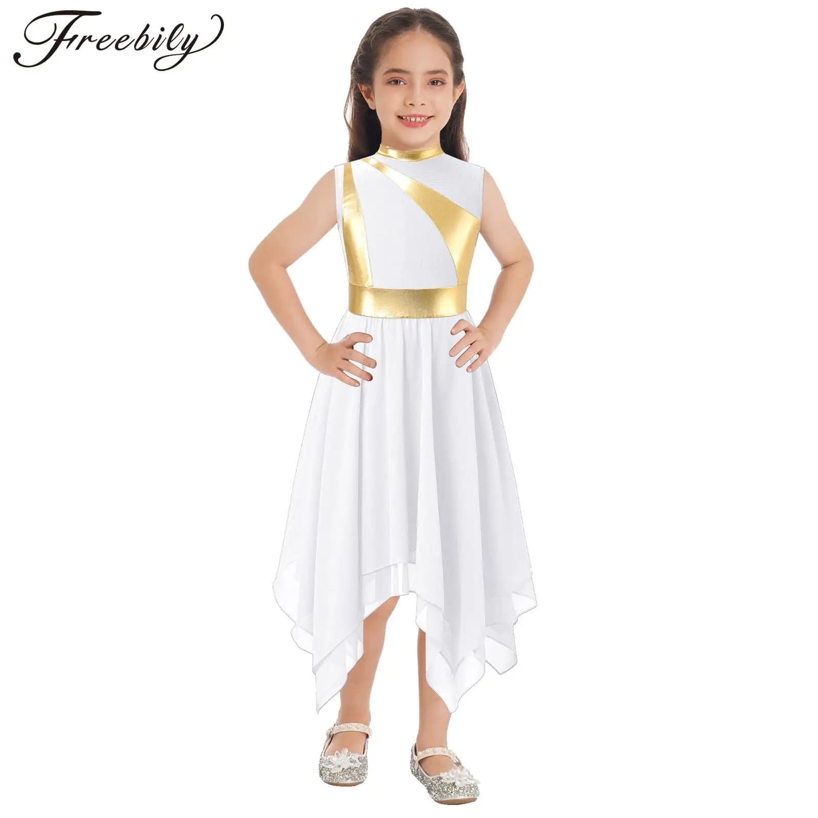 Costume da ballo lirico moderno senza maniche per ragazze, coro della chiesa, culto liturgico, lode, ballo da sala, costume da spettacolo