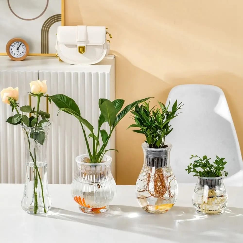 Creative Self Watering Hydroponic Flower Pot Floor-standing Plastic Aquatic Plant Container Simple Transparent Living Room