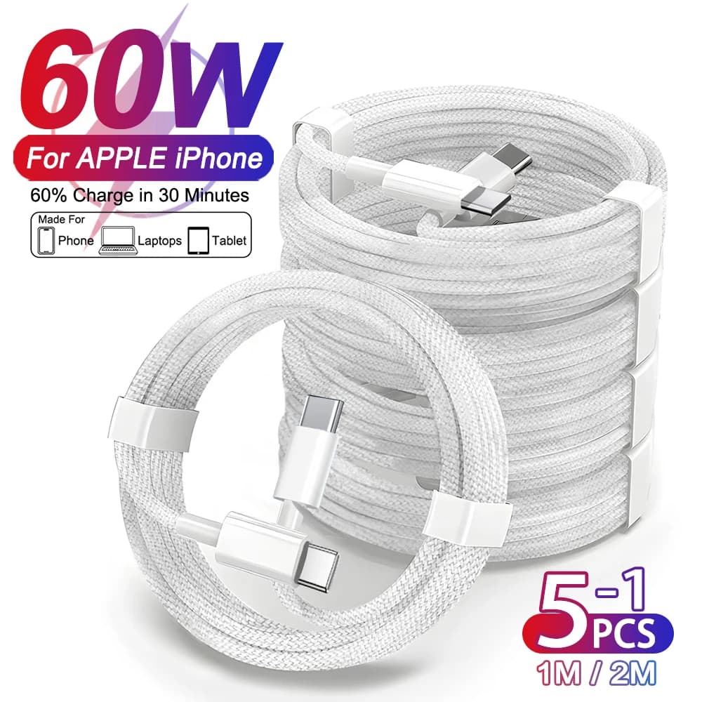 1-5 Pezzi Cavo USB C a Type C Originale Intrecciato da 60W per Apple iPhone 17 Air 15 16 Pro Max, Cavo di Ricarica Rapida e Trasferimento Dati Type-C