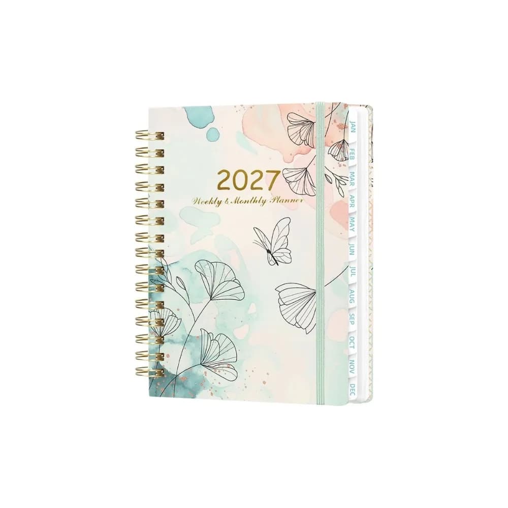 A5 2027 Planner Notebook Floral Pattern Weekly & Monthly Planner A5 Agenda Book Thick Pages with Monthly Tabs Inner Pocket