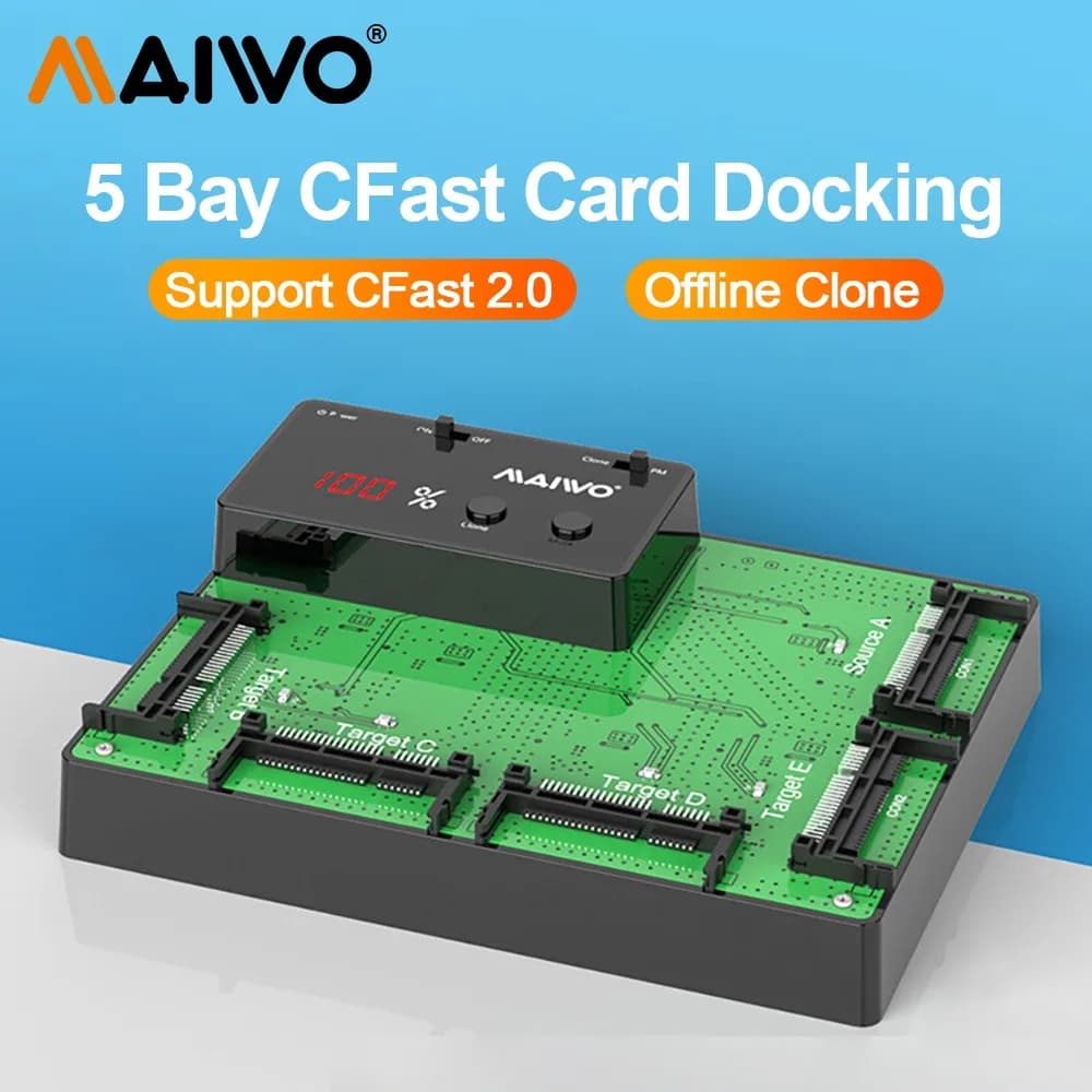 Lettore di schede MAIWO CFast 2.0 con funzione Clone espansione di archiviazione da 2560GB 5 Bay USB3.0 duplicatore adattatore per scheda di memoria CFast da 5Gbps