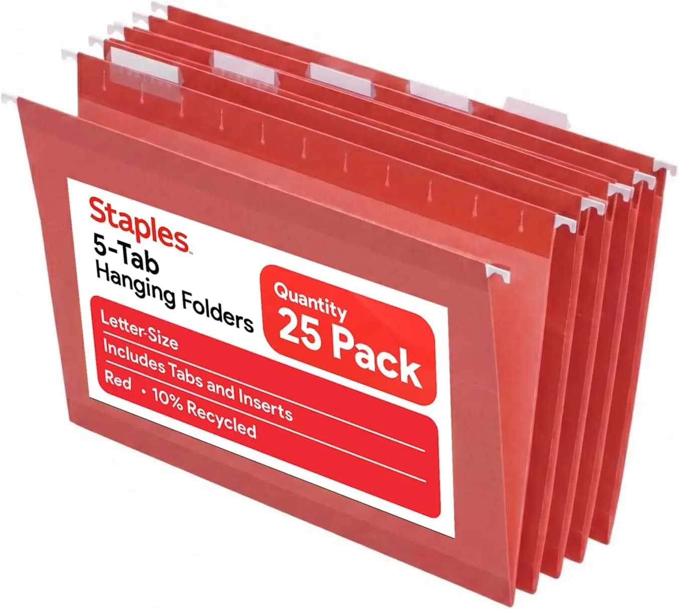 Cartelle portadocumenti a sospensione, formato Letter, rosse, con linguette a taglio 1/5, costruzione resistente agli strappi – Confezione da 25