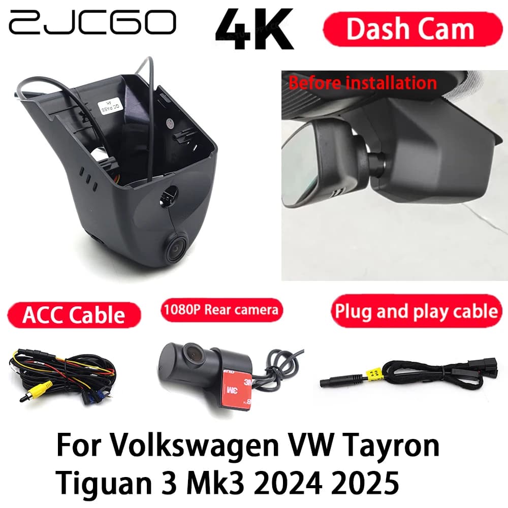 4K Plug and Play Car Camera, Dash Cam with Night Vision for Volkswagen VW Tayron Tiguan 3 Mk3 2024 2025