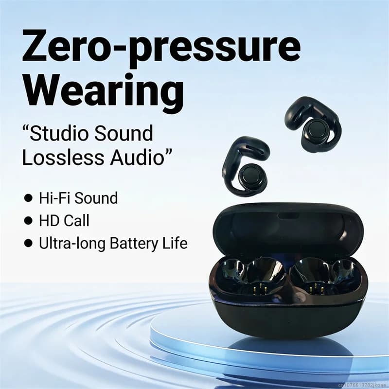 V12 headphones with Clips for Earrings, Bluetooth 5.4 OWS Wireless Headphones, Open Headset Sports Audiences, HiFi Stereo with HD Microphone for Calls