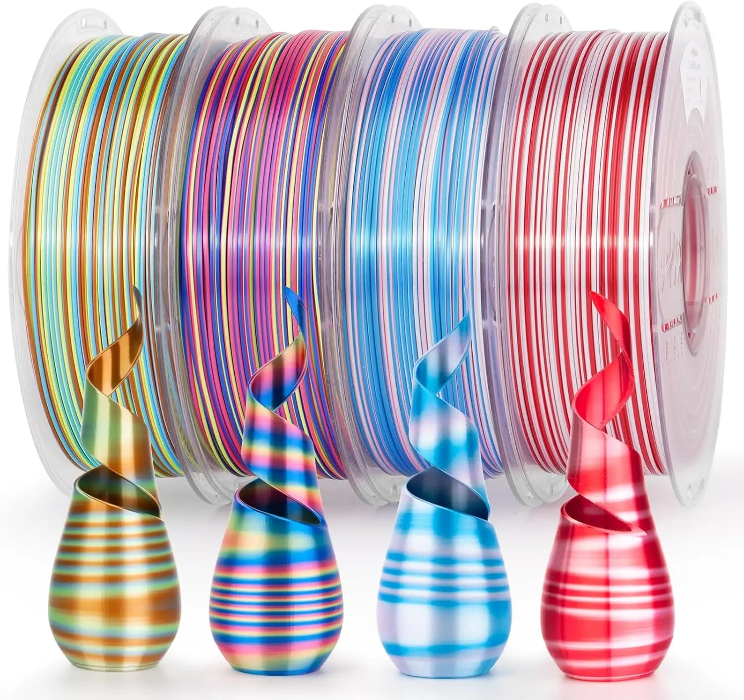 Filamento PLA Multicolore Arcobaleno per Stampante 3D, Set di 4 Bobine da 1,75mm, Cambio Colore Rapido, Finitura Lucida, 4KG Totali per Stampanti FDM