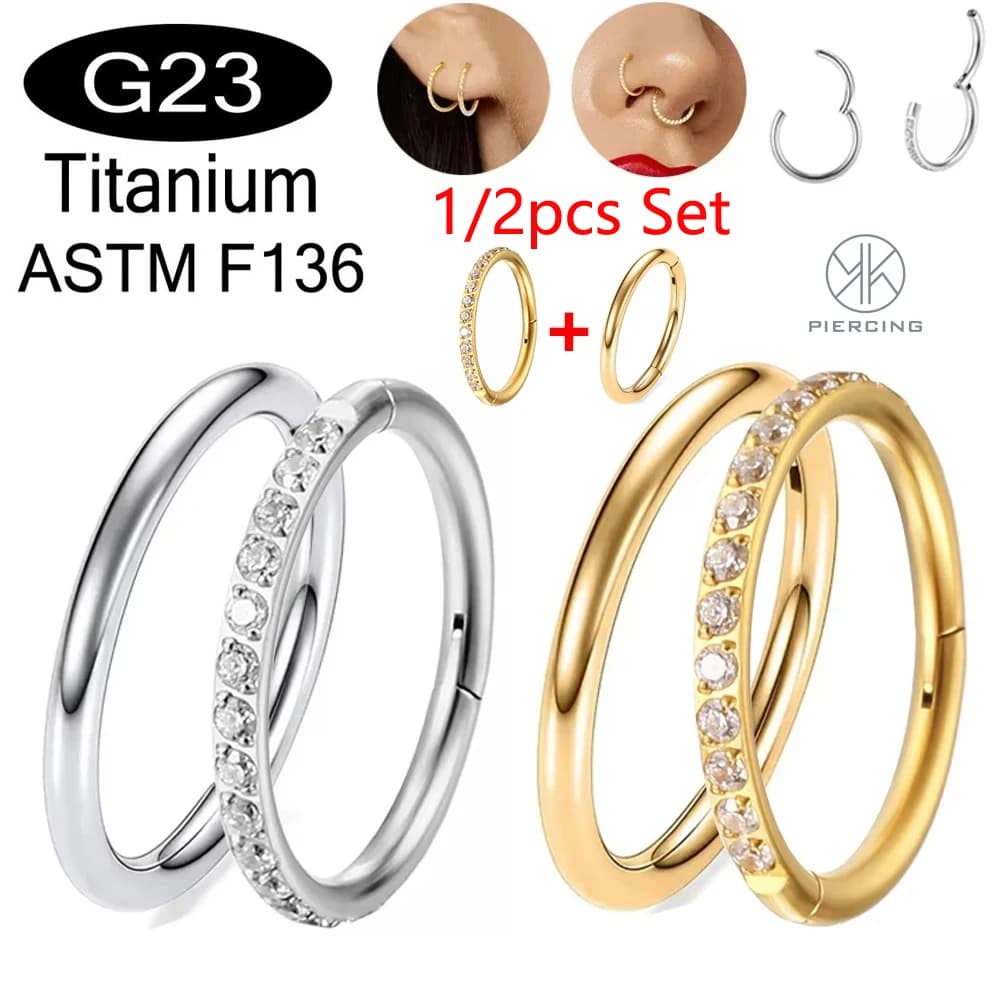 1/2PCS ASTM F136 G23 Titanium Nose Ring Women's Hoop Earrings Piercing Body Jewelry Hinge Clicker Open Diaphragm Nose Ring