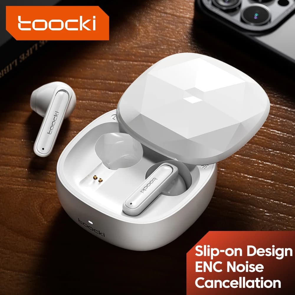 Auricolari Bluetooth 5.3 Toocki, cuffie wireless con design a scorrimento, auricolari con cancellazione del rumore ENC per telefoni, sport, studio, attività all'aperto