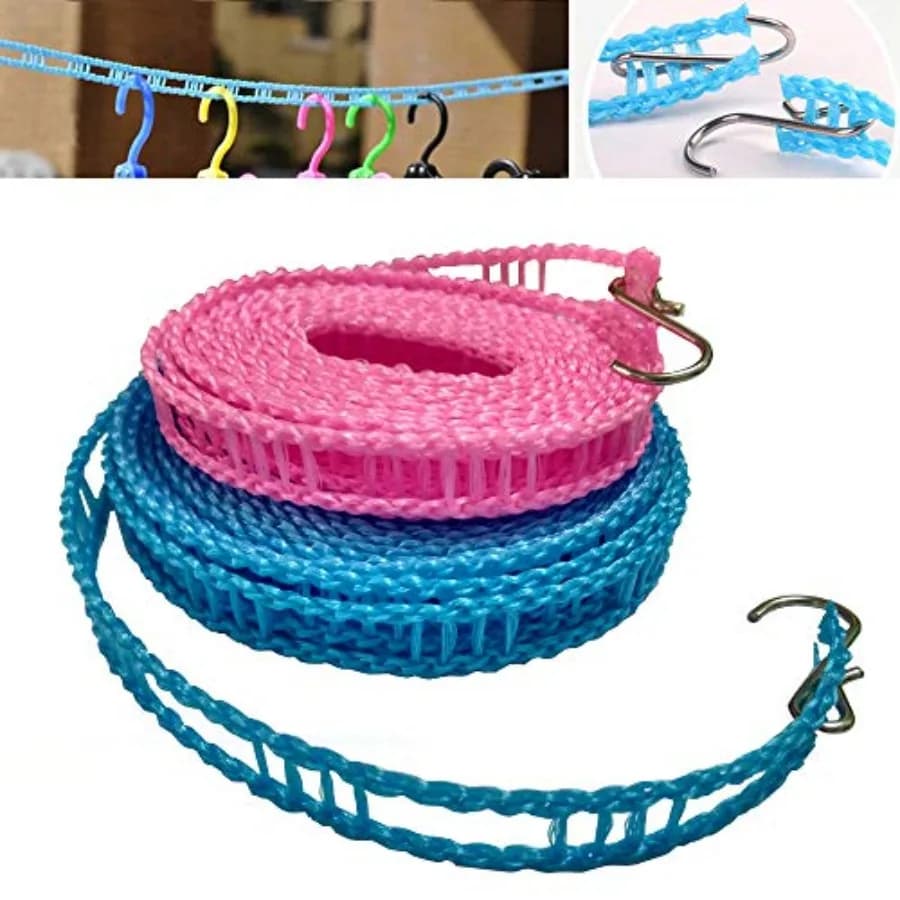 2 Pack Nylon Clothesline Windproof Clothes Drying Rope Travel Clothes Line Portable Laundry Line Hanger Rope for Indoor Outdoor