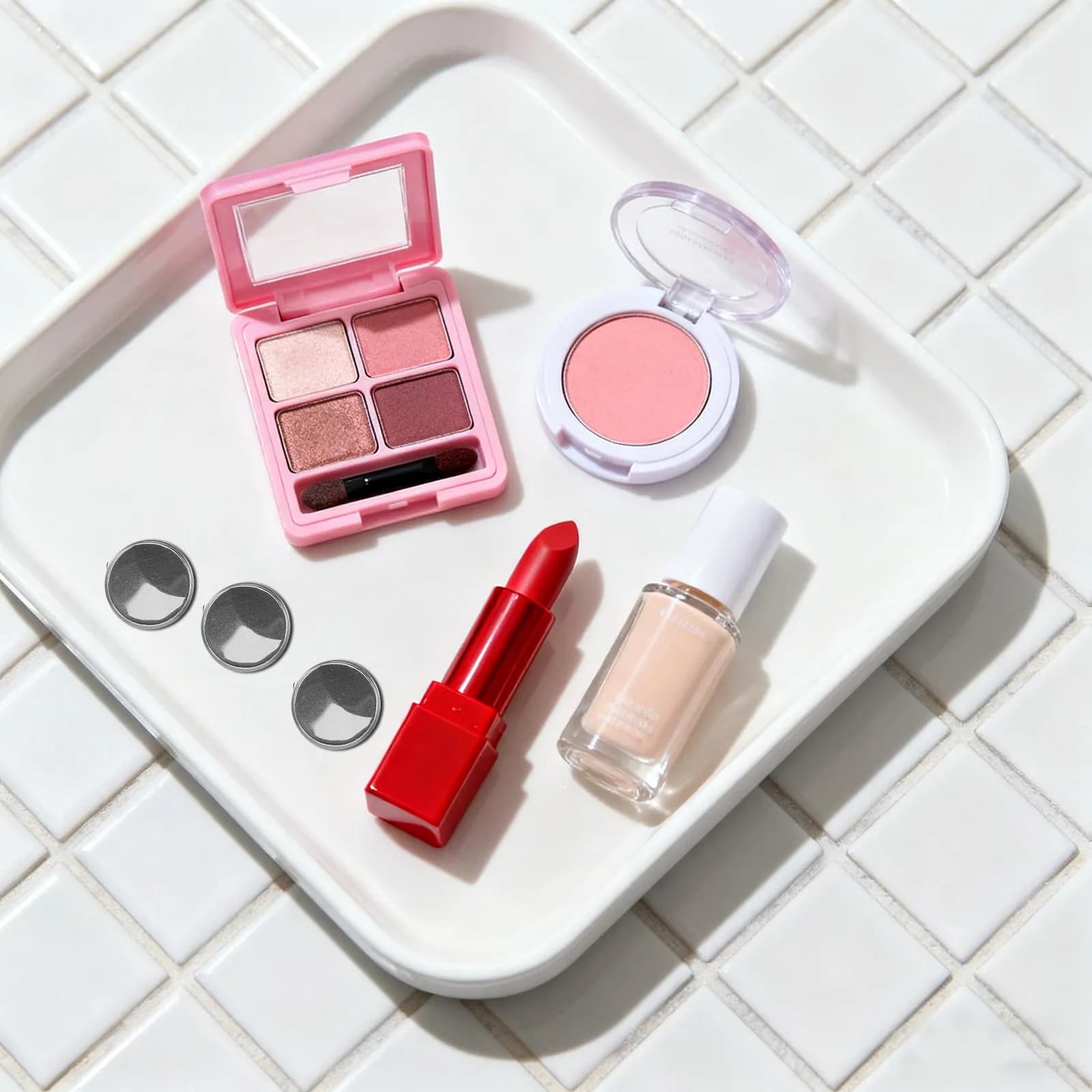 30 Pezzi Contenitori Rotondi Vuoti in Metallo per Trucco, Palette Fai-da-te Ricaricabili per Ombretto e Blush, Organizer Compatto Portatile per Cosmetici