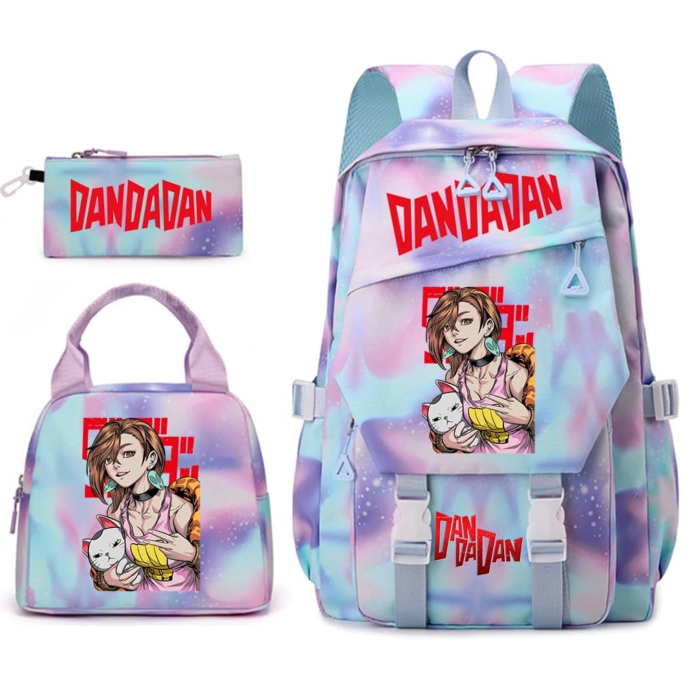 Dandadan Anime Print School Backpack Set for Girls 3-in-1 with Lunch Bag Pencil Case Casual Lightweight Daypack