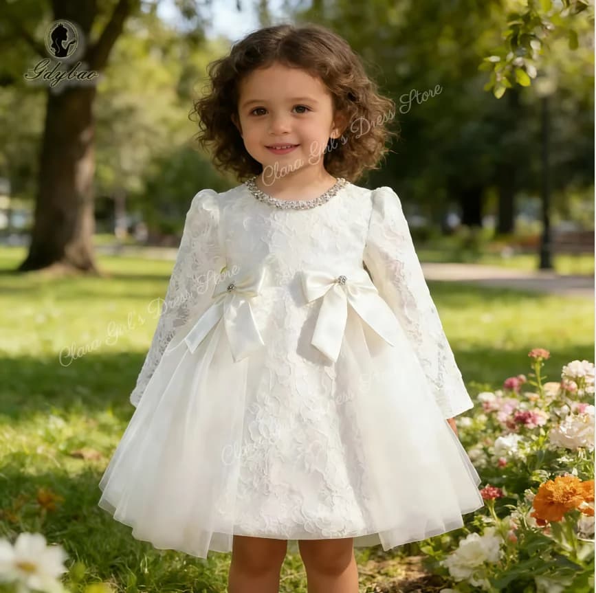 Abito da Principessa per Bambine con Pizzo e Fiocco, Ideale per Feste di Compleanno e Cerimonie Formali