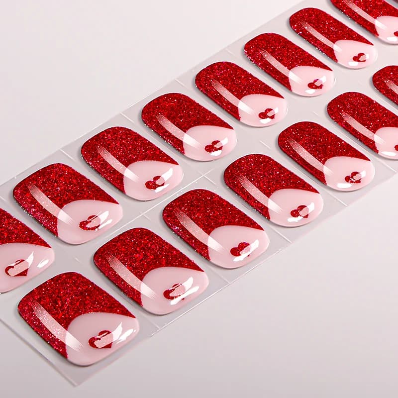 22 Tips Adesivi per Unghie in Gel Senza UV Effetto Brillante a Cuore e Pois, Strisce di Gel Polish a Copertura Totale per Decorazione Manicure Fai da Te