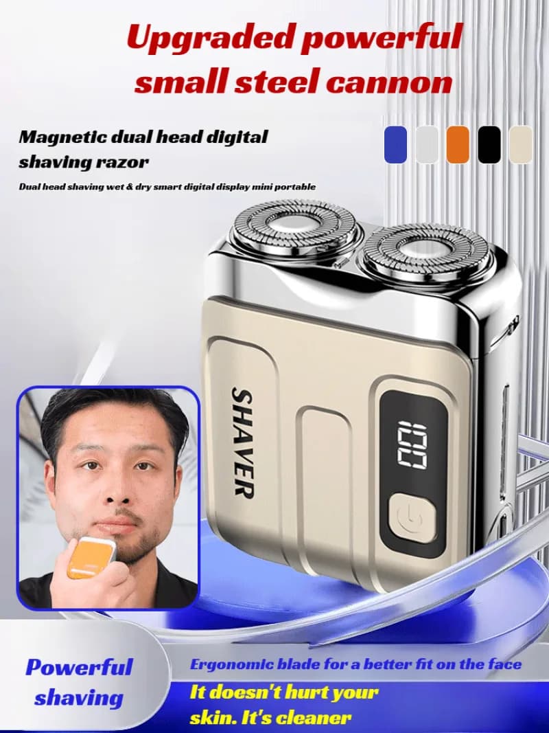 Men's Mini Electric Razor with Double Floating Magnetic Blade, Digital Display, Rechargeable, For Home & Auto, Regularbarba