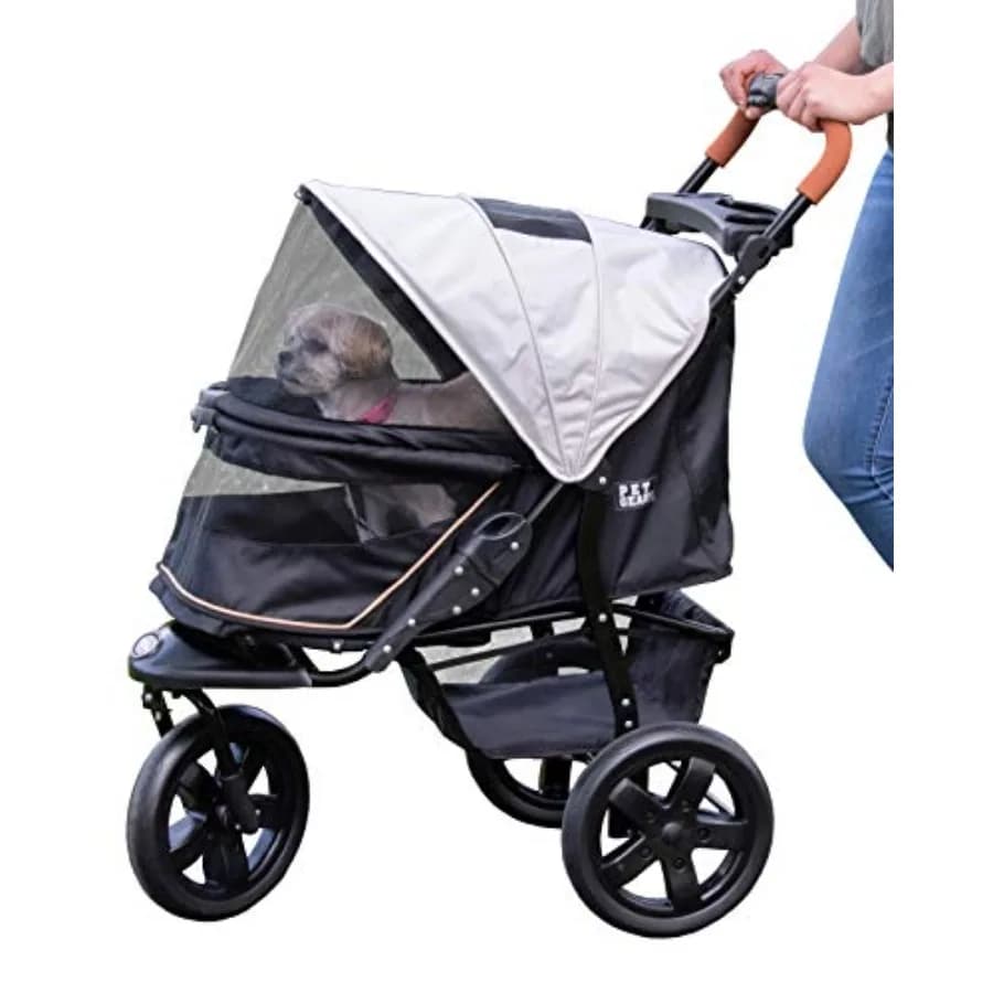 No-Zip AT3 Pet Stroller for Cats/Dogs, Zipperless Entry, Easy One-Hand Fold, Jogging Tires, Removable Liner, Cup Holder + Stora