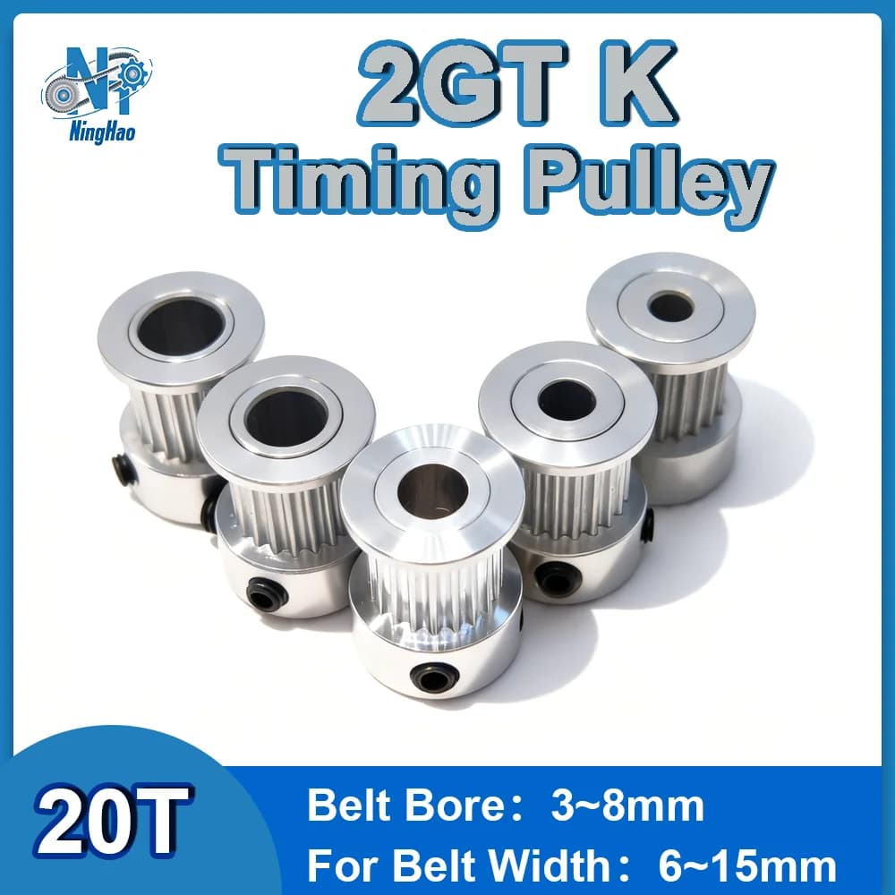 3D Printer Pulley 2GT 20 teeth Decked Pulley Hole 3/4/5/6/6/6.35/8mm Belt Width 6/9/10/15mm GT2 2M Synchronized Pulley type K