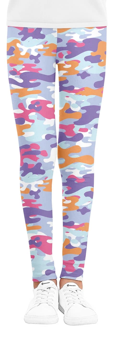 Girl casual leggings for everyday, stretch leggings with cute camouflage print for girls