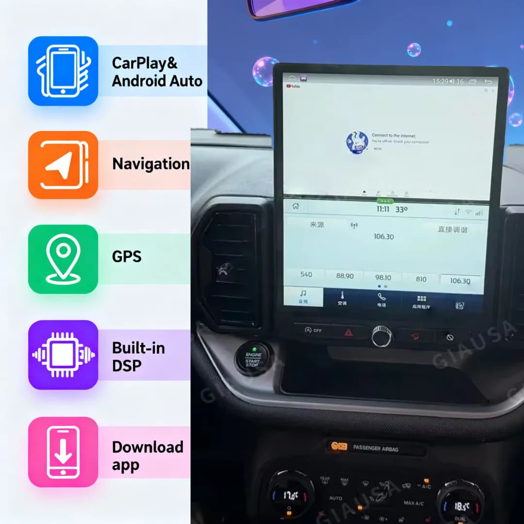 12.1 "Android Auto Autoradio Lettore Multimediale Per Ford Bronco Sport 2021-2024 Stereo GPS di Navigazione Carplay registratore a nastro DSP