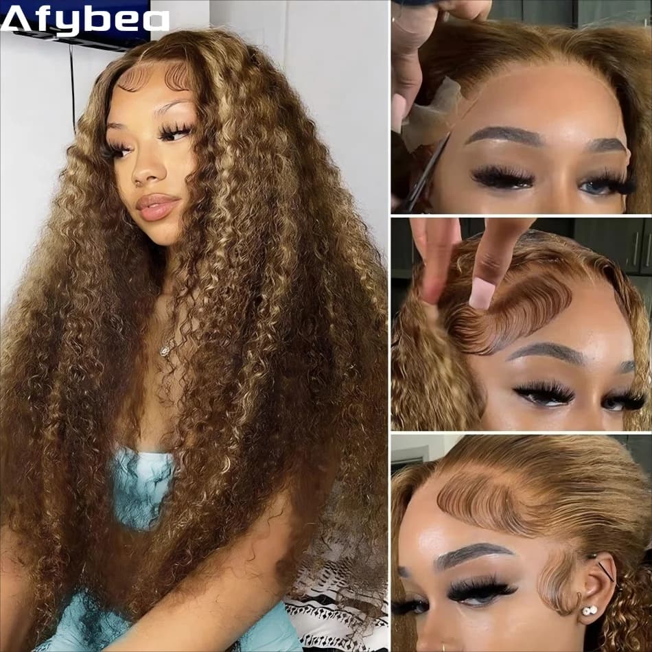 427 Highlight Ombre Wig Human Hair 13X6 Hd Lace Frontal Wig Honey Blonde Deep Wave Human Hair Wigs 30 Inch Brazilian 250 Density