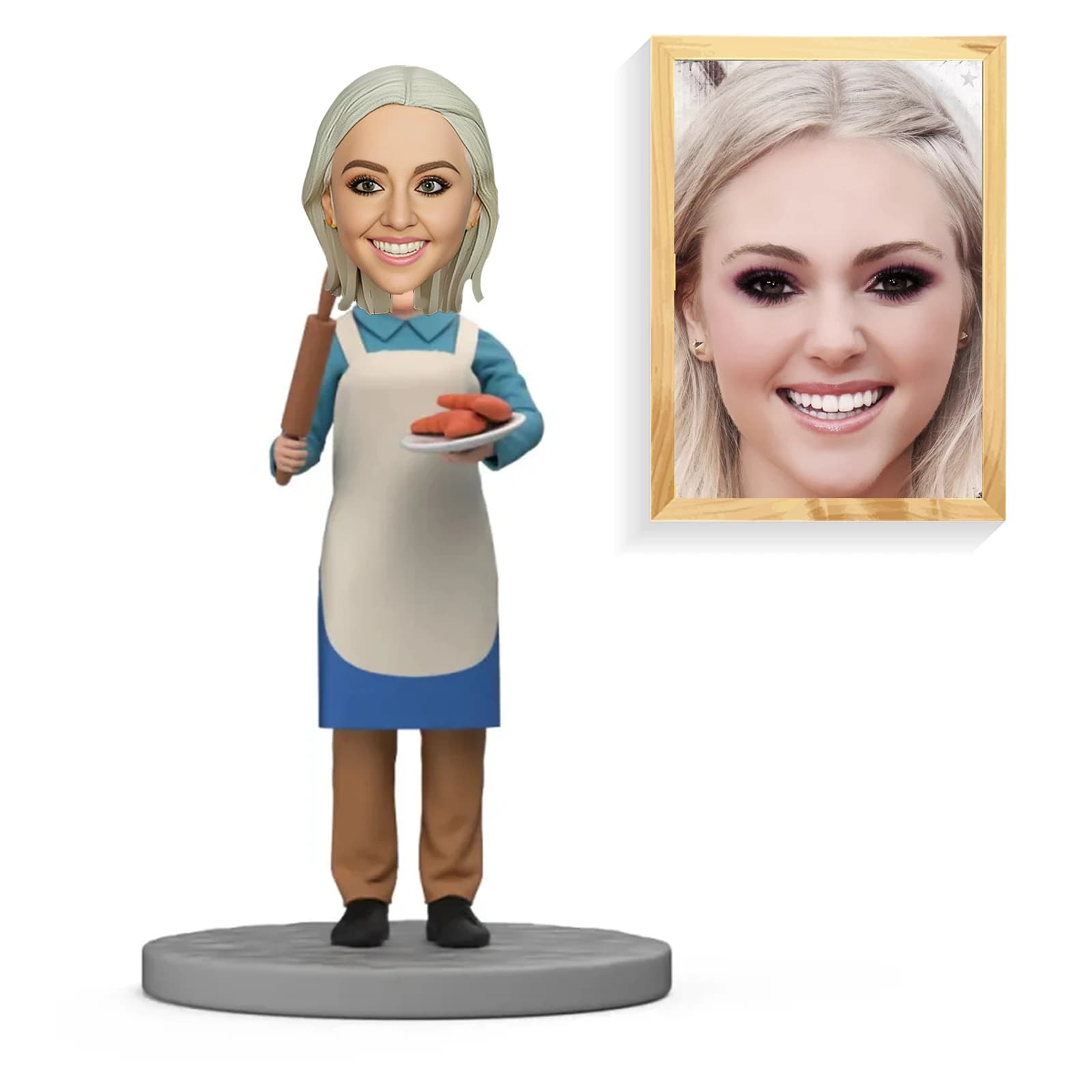 Statuette Bobblehead Personalizzate, Bambola Personalizzata, Bobblehead Personalizzato Cuoco con Grembiule, Regalo per Nonna, Scultura Unica, Regali per Donna