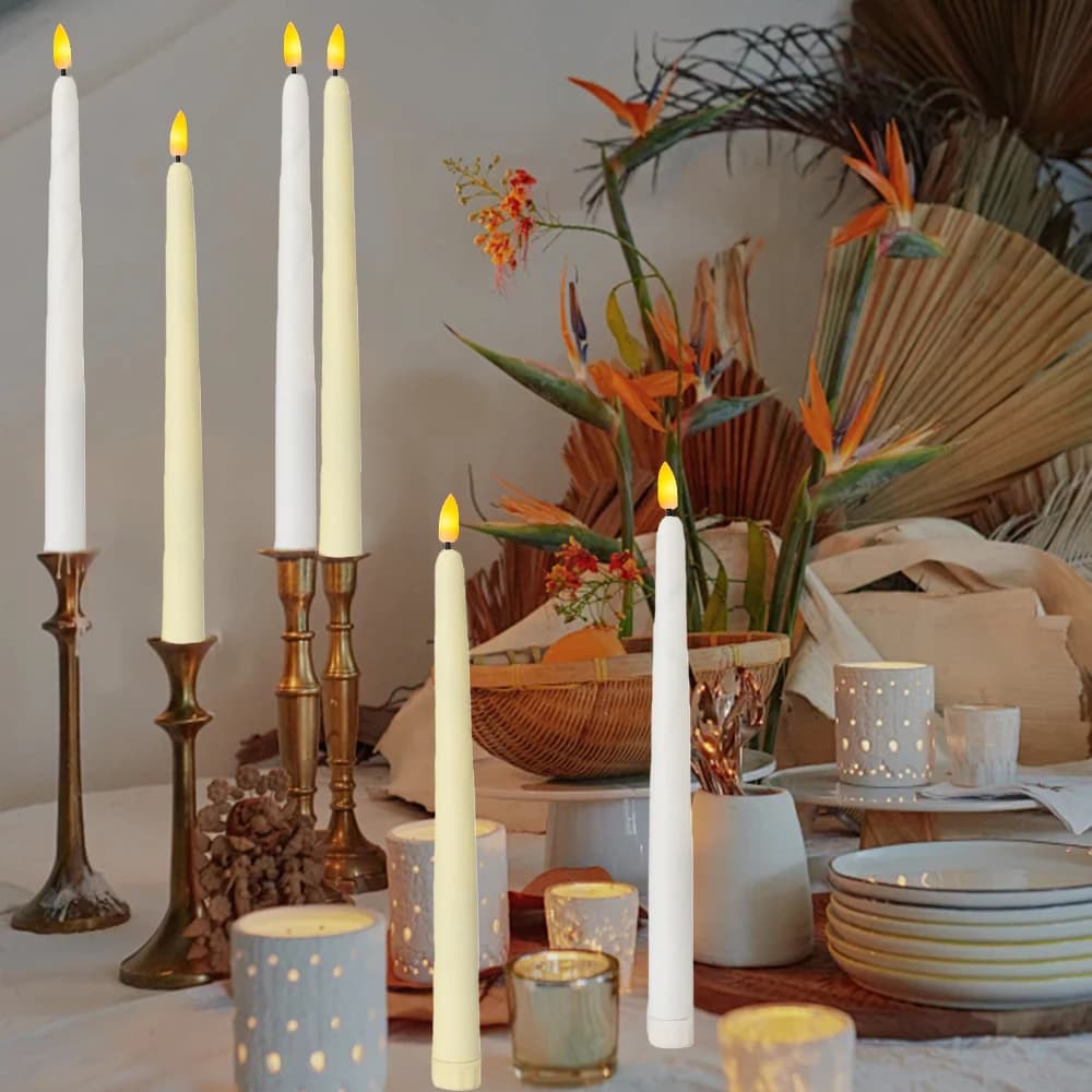6pcs LED Flameless Taper Candles Light, Battery Operated LED Candlestick Flameless Long Candle Lamp for Home Party Decoration