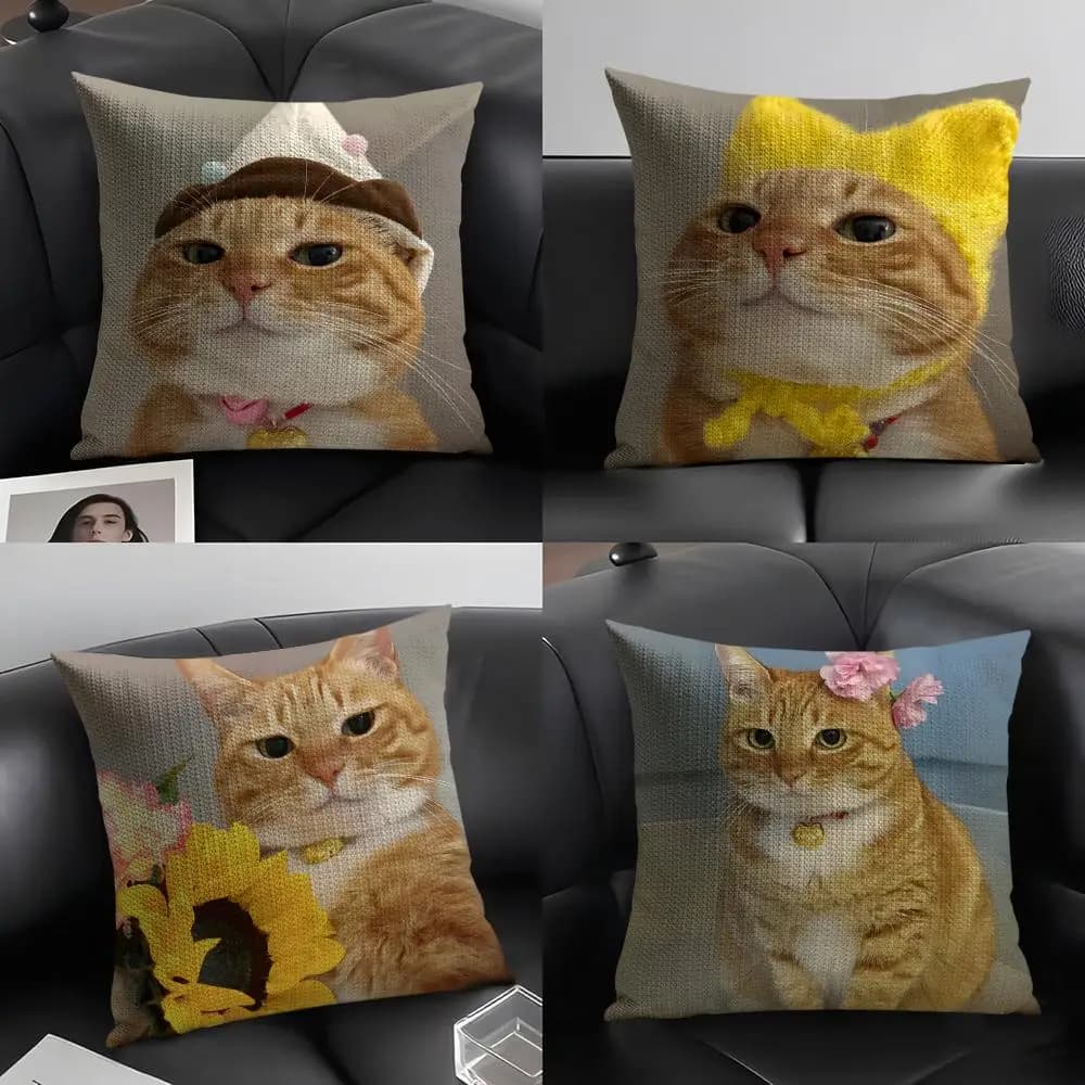 Fodere per cuscini in lino con simpatico gatto meme divertente da internet, set da 2, per divano decorativo, casa, auto e sedie
