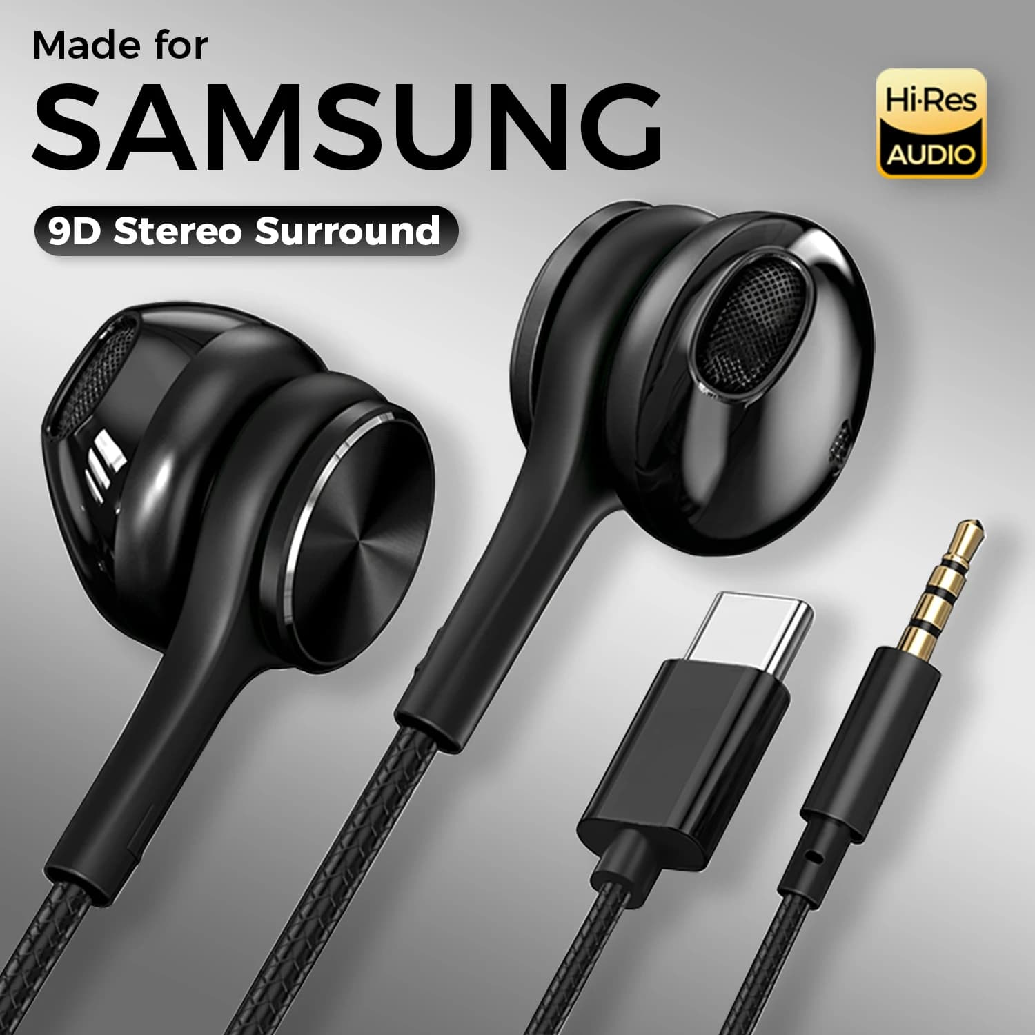 Auricolari cablati Tipo C Cuffie audio stereo HiFi Cuffie musicali in-ear per bassi pesanti da 3,5 mm per iPhone 16 Pro Max Auricolari Samsung