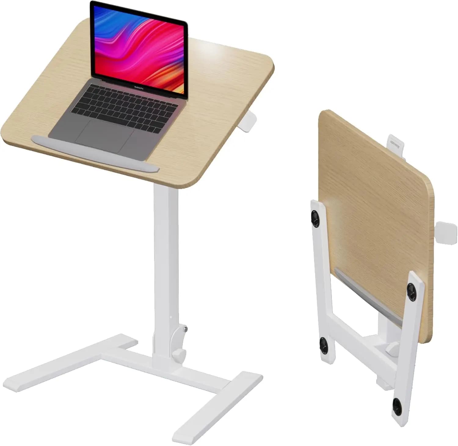 Scrivania Pieghevole Mobile Senza Montaggio, Altezza Regolabile 29-42 Pollici, Scrivania per Laptop Sit-Stand con Ruote Nascoste, 0-90 Gradi ° Tavolo Ribaltabile per Casa